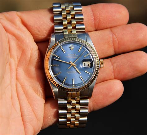 rolex datejust vintage blue dial|blue face rolex date just.